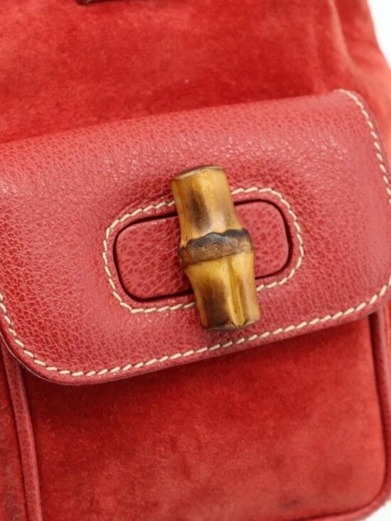 GUCCI Bamboo Backpack Suede Red Gold 003 2058 0030 Auth 175586 main image 4